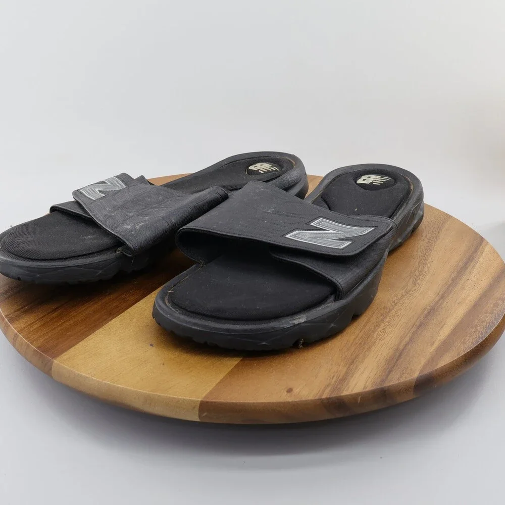 New Balance Men's US 12 Black Gray Adjustable Strap Slide Sandals